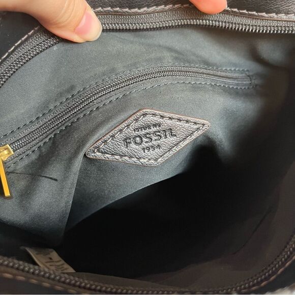 FOSSIL Black Leather Tote shoulder Bag crossbody Satchel Sydney Ryder Gemma Kyle - Picture 9 of 13